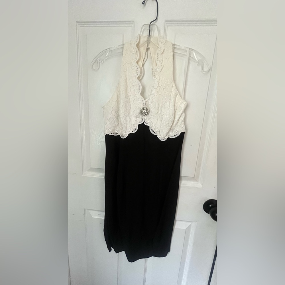 VNTG 90s Scott McClintock Lace Halter Midi Dress Black & White Coquette Size 4P